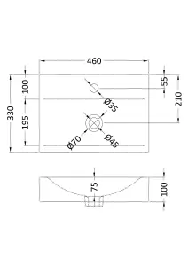 Rectangular 1 Tap Hole Ceramic Countertop Vessel without Overflow - 460mm