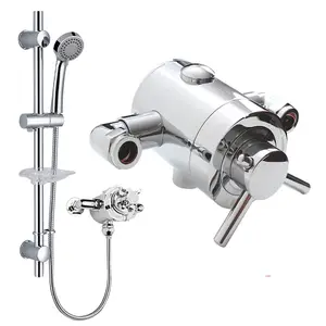 Nes Home Emso Round Exposed Chrome Thermostatic Shower Valve, Slider Rail & Handset Kit