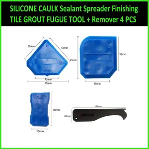 SILICONE CAULK Sealant Spreader Finishing TILE GROUT FUGUE TOOL + Remover 4 PCS