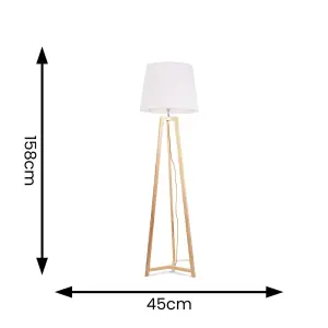 ValueLights Lottie Natural Wood Tripod Floor Lamp with White Tapered Shade - LED Bulb Included