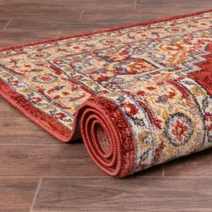 Red Traditional Bordered Floral Persian Rug for Dining Room-160cm X 225cm