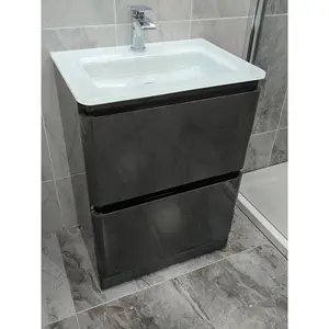 Bridge 595mm Single Bathroom Vanity with Integrated Glass Basin Grey / White