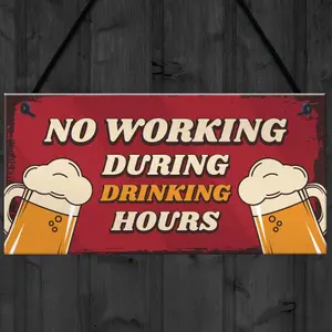 Red Ocean Funny Bar Signs DRINKING HOURS Man Cave Bar Pub Sign Gift For Him Home Bar Sign