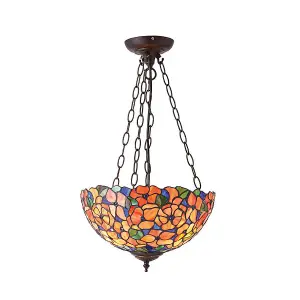 Luminosa Josette 3 Light Medium Inverted Ceiling Pendant Bronze, Tiffany glass, E27