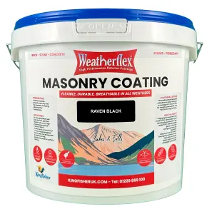 Weatherflex Smooth Premium Masonry Paint - 10L - Raven Black -  For Brick, Stone, Concrete Block, Concrete, Render