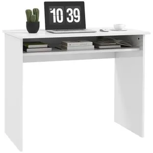 HOMCOM Computer Desk Writing Table Study Workstation Storage High Gloss White