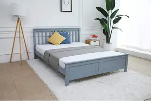 ECASA Wooden Bed Frame With Slatted Designed Headboard and Solid Plain Footboard Double Size 4FT 6 Grey