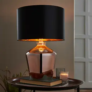 2 Pack Modern Mirror Table Lamp Gloss Copper Glass & Black Shade Feature Bedside Light