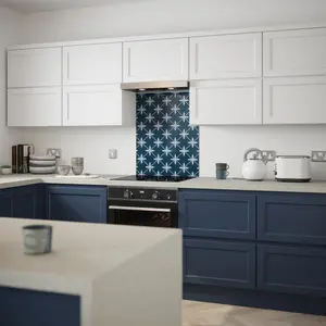 Laura Ashley Midnight Seaspray Wicker Geometric Glass Splashback, (H)750mm (W)600mm (T)6mm