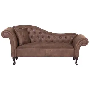 Left Hand Chaise Lounge Faux Suede Brown LATTES