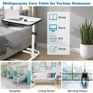 Costway Mobile Overbed Table Height Adjustable Hospital Laptop Table w/ Tilting Top