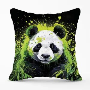 Green Splashart Panda Face Cushions 45cm x 45cm