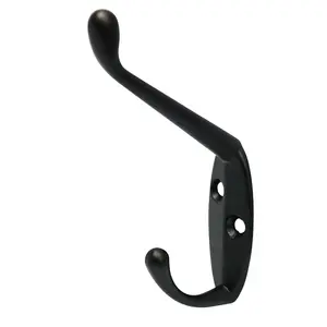 Black Zinc alloy Double Hook (H)16mm (W)55mm, Pack of 2