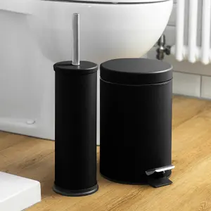 Harbour Housewares - Round Toilet Brush & Bin Set - Matt Black