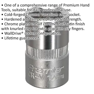 12mm Chrome Vanadium Forged Steel Drive Socket - 3/8" Square Drive Tool