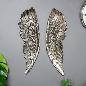 Melody Maison Large Silver Wall Mounted Angel Wings