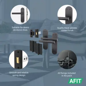 AFIT Matt Black Door Handle Latch Set - 4 Pairs of Internal T-Bar Handles with Hinges (76mm) & Latches (64mm) - Olvera Range