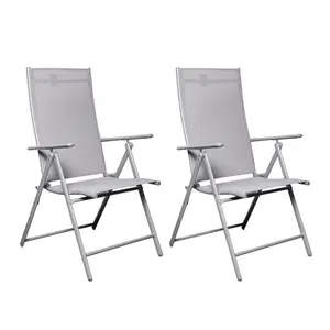 Set of 2 Outdoor Garden Patio Multi Position Reclining Folding Chair in Grey