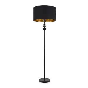 ValueLights Marissa Matt Black Stacked Ball Floor Lamp with Black/Gold Shade