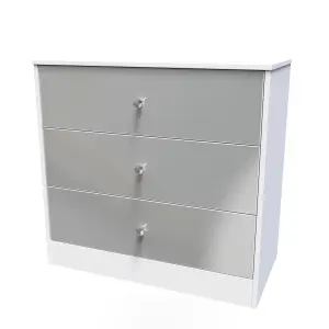 Taunton 3 Drawer Chest in Uniform Grey Gloss & White (Ready Assembled)