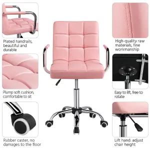 Yaheetech PU Leather Modern Office Chair with Armrests - Pink