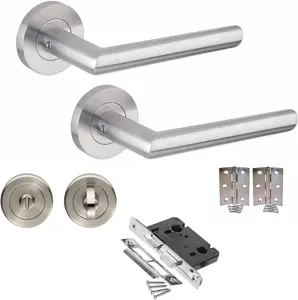 Mitred Design Door Handle Satin Nickel Finish Bathroom WC Toilet Door Handle Set  64mm Bathroom Mortise Lock - Golden Grace