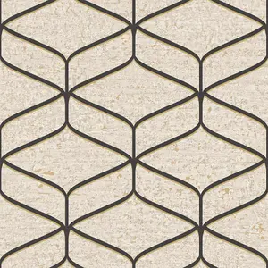 Belgravia Linear  Concrete Cream Black Metallic Wallpaper 2313