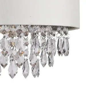 First Choice Lighting 300mm Cream Faux Silk Easy Fit Shade with Chrome Inner and Clear Droplets