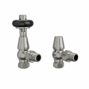 Rinse Bathrooms Traditional Angled TRV Thermostatic Radiator Valves Satin Nickel