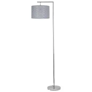 First Choice Lighting Set of 2 Chrome Angled Floor Lamps with Grey Laser Cut Shades