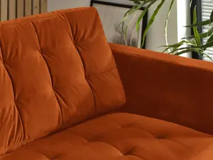 Furniturebox Jenna 3 Seater Burnt Orange Velvet Sofa With Solid Wood Frame