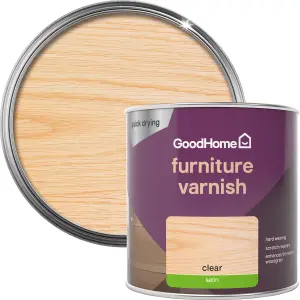 GoodHome Clear Satin Multi-surface Furniture Wood varnish, 250ml