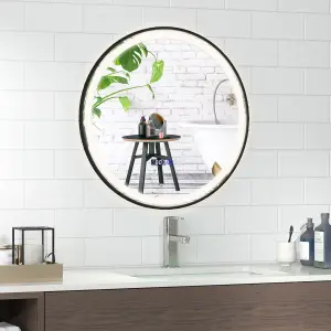 Costway 60 x 60 CM Lighted Bathroom Mirror High-Definition Shatter-Proof Mirror with 3 Color LED Light