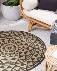 Round Jute Area Rug 120 cm Brown with Black ALAKIR