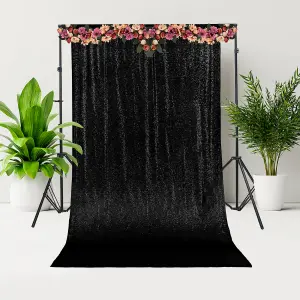 4ft x 7ft Sequin Backdrop Photography Background Shiny Fabric Glitter Curtain Backdrop, Black