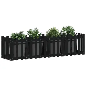 Berkfield Garden Raised Bed with Fence Design Black 200x50x50 cm Solid Wood Pine