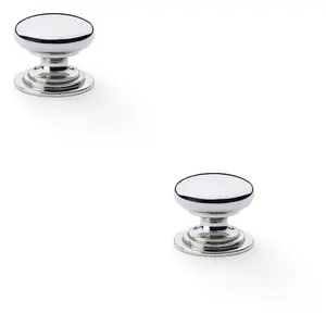 2 PACK - Stepped Round Door Knob Polished Nickel 25mm Classic Kitchen Cabinet Pull Handle