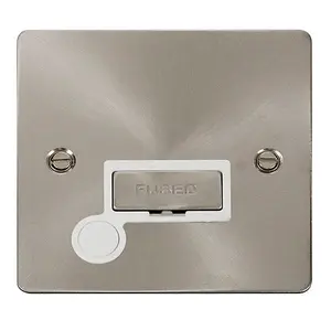 Flat Plate Satin / Brushed Chrome 13A Fused Ingot Connection Unit With Flex - White Trim - SE Home