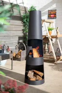 La Hacienda Circo Steel Chiminea with Log Store - H 125 x W 36 x D 36cm