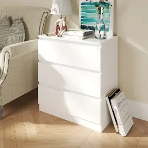 SunDaze Chest of Drawers Storage Bedroom Furniture Cabinet 3 Drawer White 70x40x77cm