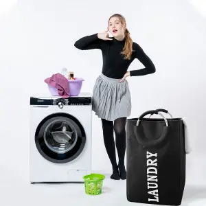 Black Collapsible Laundry Hamper with Handles Foldable Laundry Basket - 43L