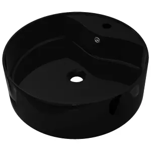 Ceramic Bathroom Sink Basin Faucet/Overflow Hole Black Round