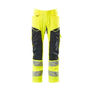 Mascot Accelerate Safe Trousers with Kneepad Pockets - Hi-Vis Yellow/Dark Navy   (30.5) (Leg Length - Long)