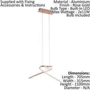 Pendant Ceiling Light Colour Rose Gold Shade White Plastic Bulb LED 2x11W Included