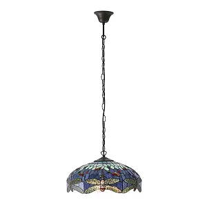 Luminosa Dragonfly Tiffany 3 Light Medium Ceiling Pendant Bronze, Blue