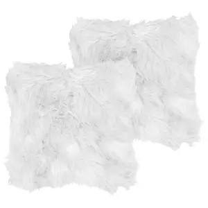 Set of 2 Cushions LUBHA Faux Fur 42 x 42 cm Solid White