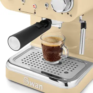 Swan Retro Pump Espresso Coffee Machine, Cream, 15 Bars of Pressure, Milk Frother, 1.2L Tank, SK22110CN