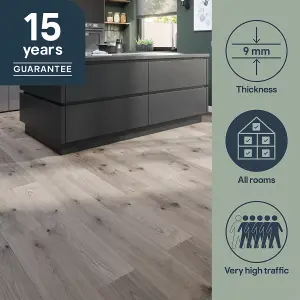 GoodHome Classy Grey Oak effect Textured Composite Click flooring Sample