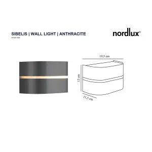 Nordlux Sibelis Outdoor Patio Terrace Garden Wall Light In Anthracite (Height) 12cm