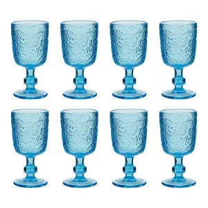 Set of 8 Luxury Bright Blue Drinking Wine Glass Wine Goblets 300ml